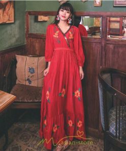 マキシ | ワンピース レディース 長袖 きれいめ ロング丈 マキシ丈 大人 リラックス 花柄 Aライン 着痩せ ハイウエスト リゾート 旅行 Vネック 体型カバー フェミニン