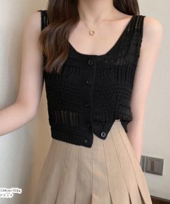透かし編みトップス | 透かし編み タンクトップ スクエアネック