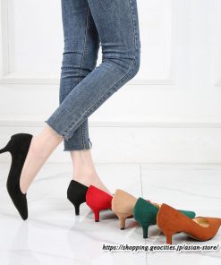 パンプス | スエードレディースシューズ ポインテッドトゥ ピンヒール スリッポン ストラップなし 滑り止めソール ミドルヒール ビジネス 大人 無地 上品