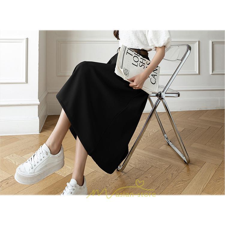 スカート | Aラインミモレ丈 裏地付き ボトムス 春 夏 黒 ベージュ カーキ おしゃれ お呼ばれ ファッション 女子会 カジュアル 無地 デート