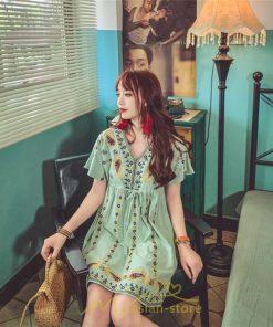 ミニ丈 | ワンピース ミニワンピース 膝上 レディース 夏 綿麻 きれいめ カジュアル 膝丈 Aライン おしゃれ 大人 可愛い セクシー Vネック 緑 赤 半袖 白 新作 上品