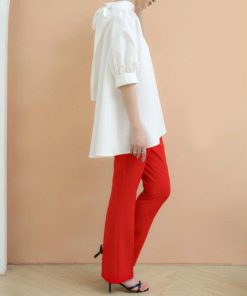 シャツ・ブラウス | ブラウス レディース 半袖 パフスリーブ ノーカラー ハイネック リボン 後ろリボン フォーマル 春夏 2way フレア 20代30代40代50代 通勤通学 蝶結び エレガント