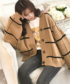 ニット・セーター | ニットカーディガン BIGチェック柄 韓国風