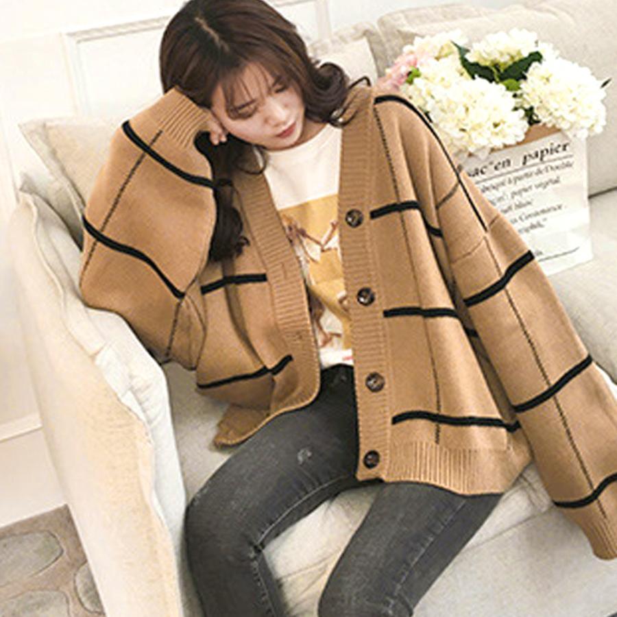 ニット・セーター | ニットカーディガン BIGチェック柄 韓国風