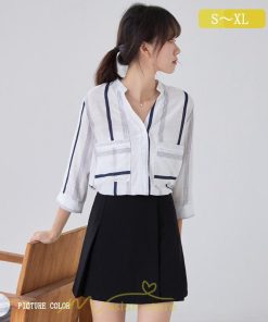 シャツ・ブラウス | ブラウス シャツ 七分袖 レディース ストライプ柄 ボーダー柄 春 夏 胸ポケット付き Ｖネック 華奢見え 通勤 お呼ばれ 日常 ビジネス 同窓会 エレガント 二次会