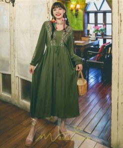 マキシ | ロングワンピース レディース ワンピ 夏 秋 長袖 可愛い 部屋着 リゾート Vネック 綿麻 花柄 高見え 旅行 20代30代40代 エスニック風 細見え レトロ風 お泊り