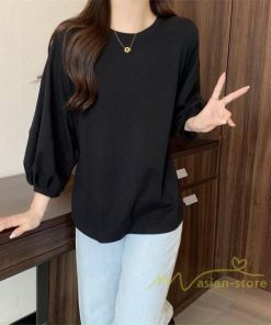tシャツ・カットソー | 7分袖Tシャツ レディース Tシャツ 夏服 秋物 夏秋物 トップス 夏秋服 パフスリーブ ゆったり 無地 丸首 秋コーデ 春夏秋 可愛い 20代30代 40代50代 夏コーデ