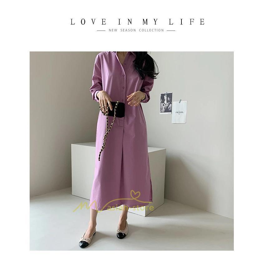 マキシ | シャツ シャツワンピ ワンピース ロング マキシ丈 シャツ 前開き 長袖 シャツ ひざ下丈 大きいサイズ アウター ワンピース 無地 体型カバー 20代30代40代50代