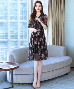 ミディアム | Aラインワンピース レディース 着痩せ 花柄 きれいめ おしゃれ 上品 20代 30代 40代 Vネック エレガント ワンピース 膝丈 上品 ミディアムワンピース サマー