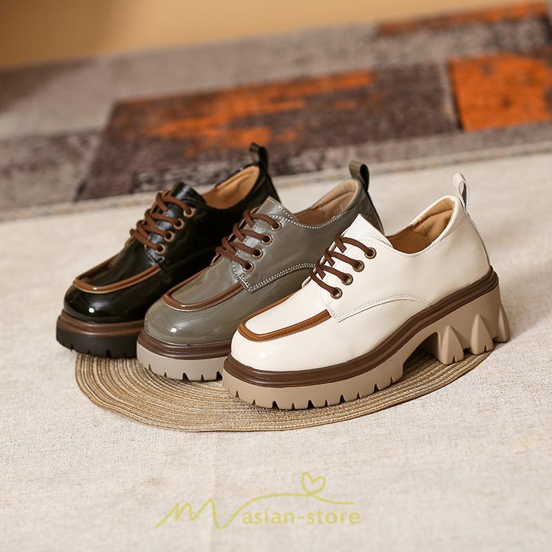 ローファー | 厚底 レディース 厚底スニーカー レースアップ スニーカー PU 合皮 通学 通勤 かわいい 送料無料 可愛い 冬 夏 秋 春