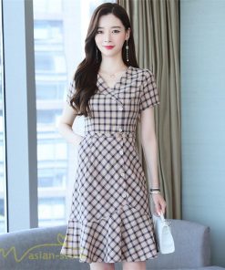 ミディアム | ワンピース チェック柄 レディース 膝丈 カジュアルワンピース Aライン フレア おしゃれ 上品 大きいサイズ きれいめ 夏服 上品 サマーワンピース エレガント