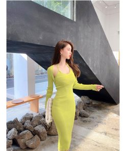 タイト | ニットワンピース長袖 タイトワンピース ストレッチワンピース 長袖ワンピース 膝丈 スリム お呼ばれ セクシーワンピース 上品 高級感 美ライン