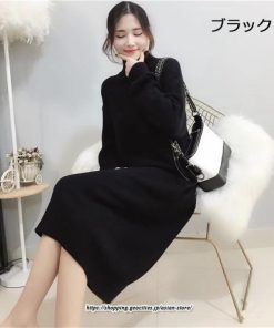 マキシ | ニットワンピース レディース 40代 秋冬 長袖ワンピース無地 ハイネック ニットワンピース ロング丈 スカート オシャレゆったりセーター ニットインナー