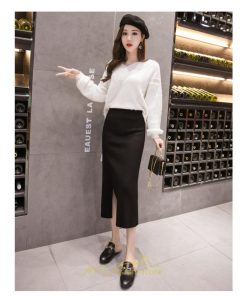 スカート | レディース ロング丈 ミモレ丈 冬 秋 暖か ボトムス ハイウエスト 美ライン スリット セクシー ニット イベント お出かけ デート お呼ばれ お食事会