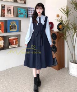 マキシ | Aラインワンピース 切り替えワンピース フェイクレイヤード 重ね着風 長袖 秋物 レディース 30代40代 大人 通学通勤 可愛い シャツカラー 着痩せ 50代