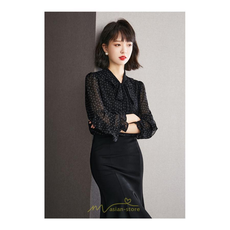 シャツ・ブラウス | ブラウス レディース トップス シャツ シフォン 長袖 黒 アルファベット 20代 30代 40代 通勤 ナチュラル 楽チン カジュアル カジュアル おしゃれ
