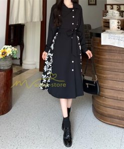 マキシ | ロングワンピース 秋物 レディース ミモレ丈 Aラインワンピース 切り替え フェイク レイヤード風 シャツワンピ お呼ばれワンピース 30代40代 着やせ 重ね着風