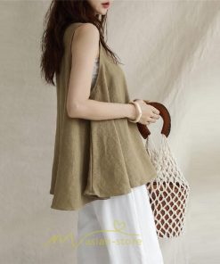 シャツ・ブラウス | ブラウス トップス ノースリーブ レディース tシャツ タンクトップ ベルト付き 広い裾 フレア裾 涼しい 涼感 体型カバー ゆったり 綿麻 夏 おしゃれ 大人 無地