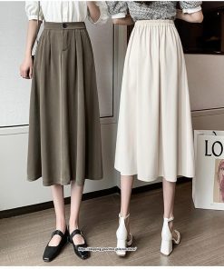 スカート | ロングAラインミモレ丈 フリル高見え ハイウエスト 秋冬 無地 ゆったり キレイめ 通勤 お出かけ デート 通学 着痩せ