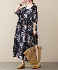 マキシ | マキシワンピース レディース リゾートワンピース 半袖 マキシワンピース ロングワンピース 春夏 黒 旅行用 着痩せ 丸首 体型カバー サイドポケット ぽっちゃり