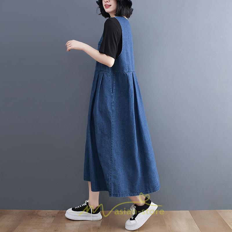 オーバーオール サロペット | デニム サロペット スカート オーバーオール ジャンパースカート レディース ワンピース 可愛い 夏秋 ロング オシャレ ポケット付き オールインワン