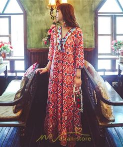 マキシ | ワンピース 個性的 ロングワンピース マキシワンピース エスニック 幾何学柄 リゾート ワンピ カジュアル 春夏 20代30代40代50代 ゆったり 大人 体型カバー