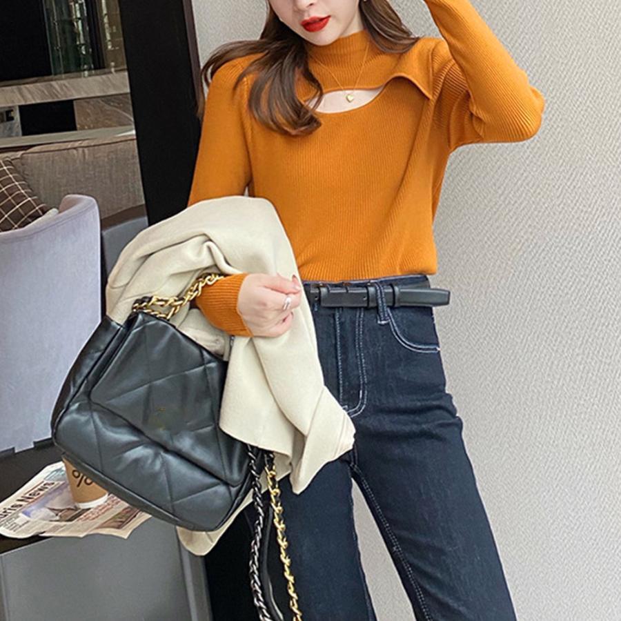 ニット・セーター | ニットトップス 胸開き プチハイネック