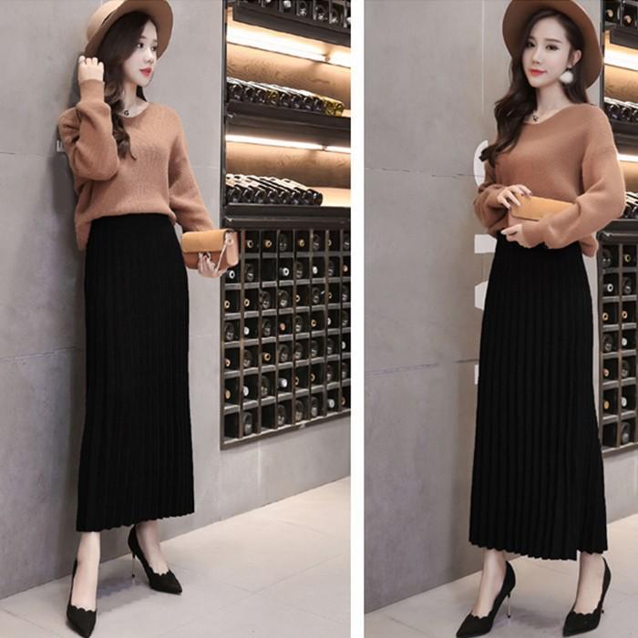 スカート | 短納期プリーツニットプリーツニットマキシニット ハイウェスト ロングAライン シンプル キレイめ 大人 無地