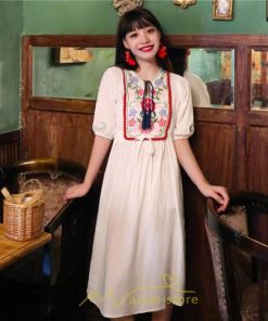 マキシ | ワンピース レディース 刺繍 綿麻 レトロ調 インスタ映え ナチュラル エスニック風 民族風 ボヘミアン 柔らかい SNS映え リゾート 赤 黄色 撮影 白