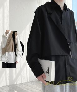 シャツ | メンズ トップス 長袖カジュアルフェイク レイヤード 重ね着風 白ビジネス 秋 秋服 20代 40代 おしゃれ 30代 50代 黒