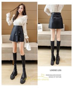 スカート | ミニレディース Aライン タイト フェイクレザー リボン ショート丈 カジュアル お出かけ 通勤 韓国風 2022秋冬 オシャレ 新作 着回し