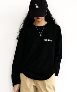 Tシャツ・カットソー | レディーストップス 英字ロゴ 体型カバー 韓国 Tシャツ ゆったり 長袖カットソー