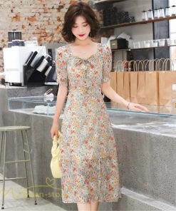 ミディアム | ワンピース Aライン レディース サマーワンピース 花柄 フレア 上品 シフォン 薄手 夏 新作 カジュアル 大人 着痩せ 裾口スリット 上品 おでかえk きれいめ