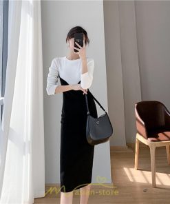 ニットワンピース | ワンピース 秋 秋服 レディース ニット ロングワンピース ロング 長袖 冬 冬服 タイト 切り替え 着痩せ お出かけ 韓国風 20代30代40代50代 通勤 2022新作