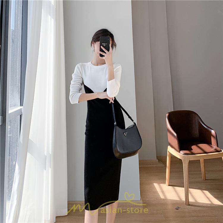 ニットワンピース | ワンピース 秋 秋服 レディース ニット ロングワンピース ロング 長袖 冬 冬服 タイト 切り替え 着痩せ お出かけ 韓国風 20代30代40代50代 通勤 2022新作