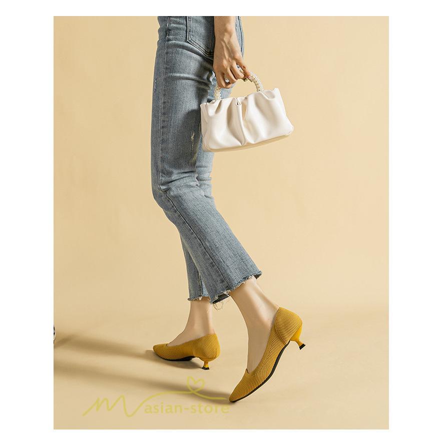 パンプス | ニット26.5cm 大きいサイズレディース 靴 9カラー リブニット 無地 柔らか 歩きやすい スリッポン 履きやすい 痛くない 走れる