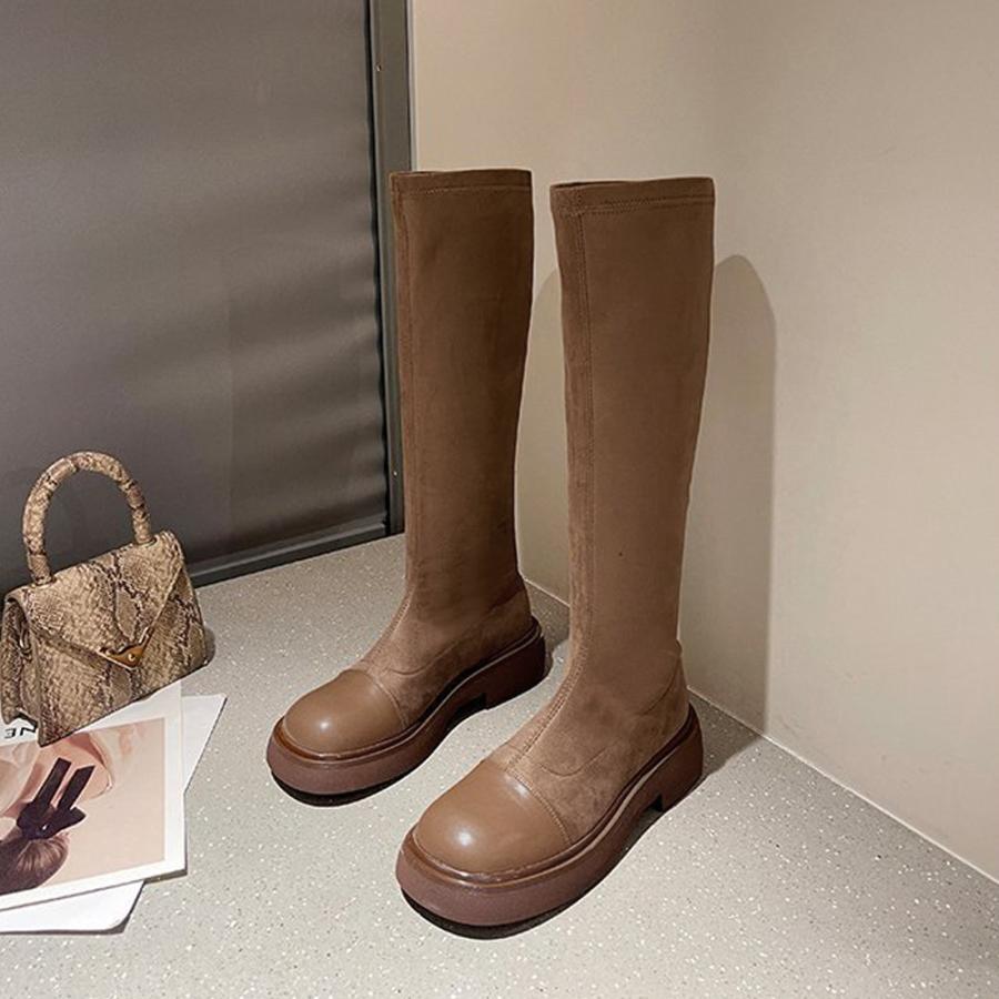 ニーハイブーツ | ロングブーツ ラウンドトゥ 厚底ブーツ