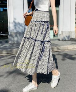 スカート | フレアロングレデイース リネンウエストゴム 綿麻混 マキシマキシ レトロ風 体型カバー リゾート 夏物