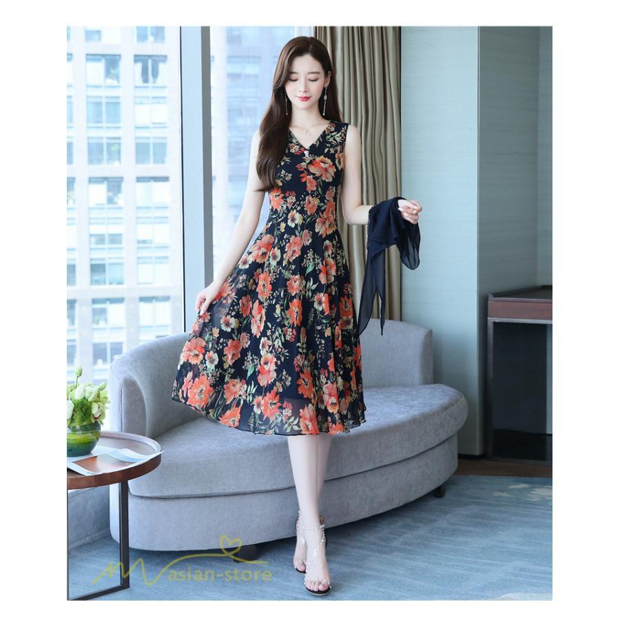 ミディアム | ワンピース レディース 花柄 着痩せ きれいめ おしゃれ 夏 サマーワンピース 膝丈 大きいサイズ 通勤 肩マント ミディアムワンピース お出かけ 気質 二点セット