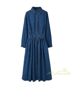 マキシ | ワンピース デニムワンピース 長袖 シャツワンピース デニムシャツ ジャケット 前開き 無地 Aラインワンピ ロングワンピ 可愛い 20代30代40代 ワンピ スリム
