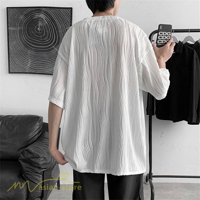 Tシャツ | Tシャツ メンズ カットソー 半袖丸首 シンプル ストライプ 夏新作 カッコウイイ メンズスタイル 上品 半袖 白 カジュアル 黒 クルーネック