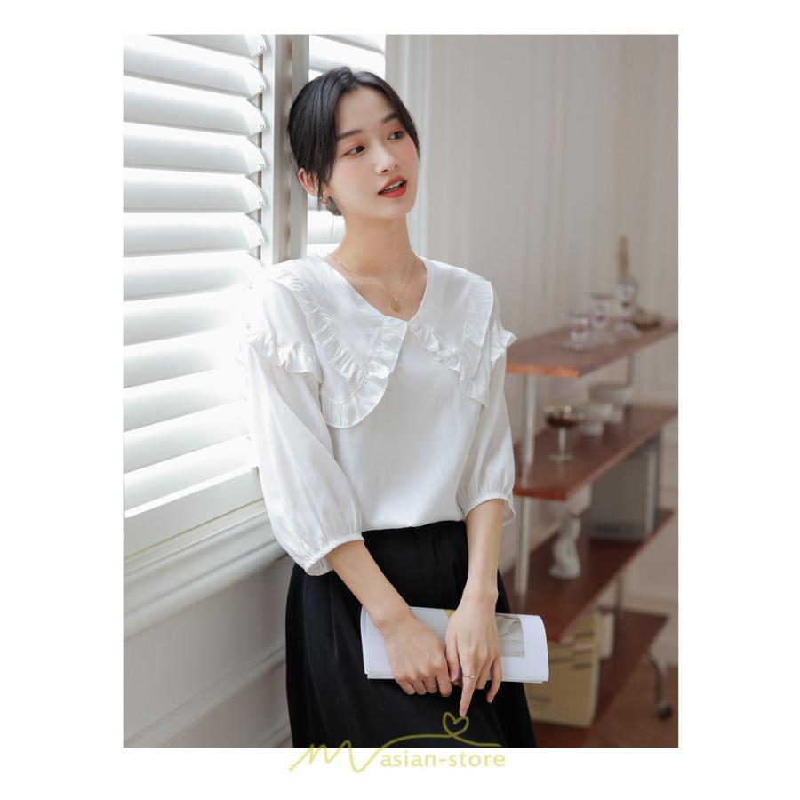 シャツ・ブラウス | トップス ブラウス 七分袖 シャツ きれいめ レディース 夏 白 赤 クルーネック フリル 春夏コーデ オフィス お仕事 通勤 就活 お出かけ ビジネス カジュアル