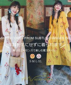 マキシ | ロング丈ワンピース レディース 花柄 Aライン 七分袖 ロング丈 ゆるシンプル きれいめ Vネック カジュアル 細見え 白 リゾート 黄色 上品 華やか 旅行