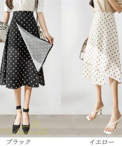 スカート | ロング 水玉 春夏 Aラインエレガント レディース 40代 ハイウェストボトムス 大人 通勤OL 体型カバー 20代 オシャレ30代 50代