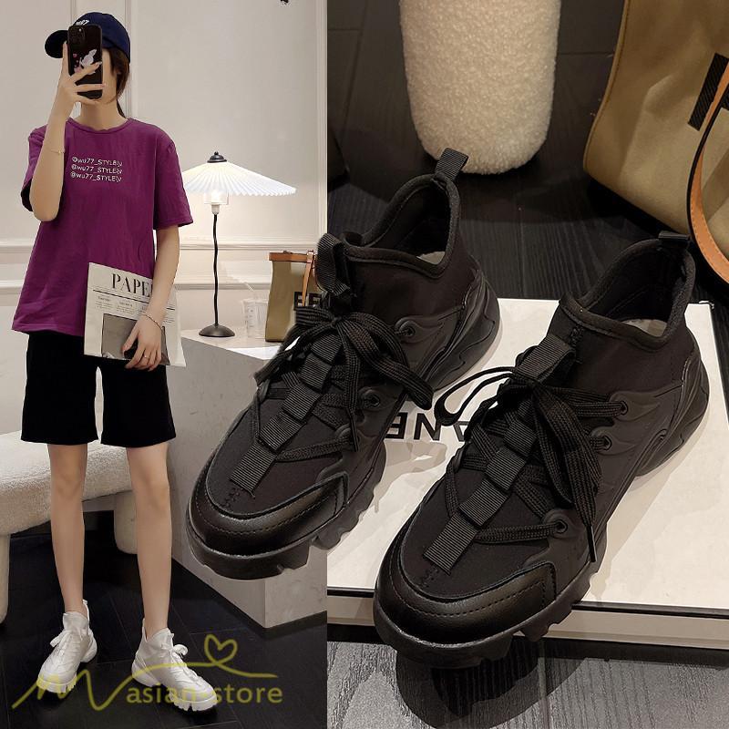 スニーカー | インソール レディース ダッドスポーツシューズ 靴 厚底 レースアップ 無地 履きやすい ハイカット 可愛い 脚長効果 歩きやすい 新作