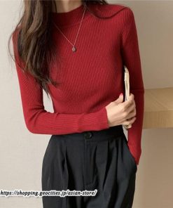 ニット・セーター | カットソー ニット レディース リブニット 長袖 秋冬 春 トップス スリム ストレッチ インナー 無地 プルオーバー 長袖ニット 通学通勤 長袖カットソー 着痩せ