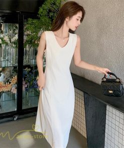 ミディアム | ワンピース レディース ノースリーブ 着痩せ 春 夏 新作 無地 きれいめ サマーワンピース 20代 30代 40代 Vネック エレガント 韓国風 上品 通学 通勤 大人