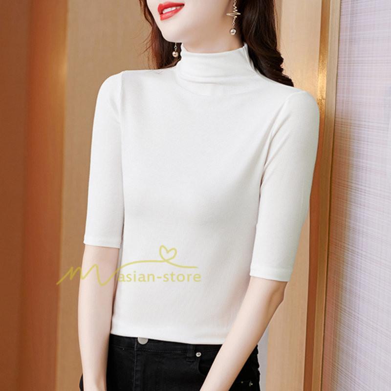 tシャツ・カットソー | トップス カットソー インナー Tシャツ レディース 五分袖 春 カジュアル おしゃれ 女性用 シンプル 着痩せ 20代30代40代50代 ホワイト ブラック 夏物 無地