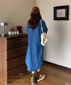 ミディアム | ワンピース デニムワンピース 半袖 ひざ丈 シャツワンピース 夏新作 体型カバー デニム フリーサイズ レトロ風 カジュアル 膝丈 かわいい 無地 ワンピ きれいめ