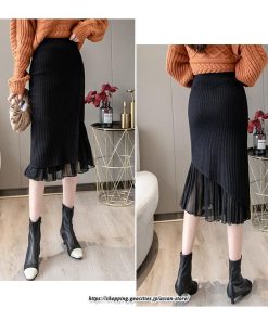 スカート | レディース 春 おしゃれ タイトフリルレイヤード ミモレ丈 ロング丈 ニット きれいめ オフィス カジュアル 秋冬